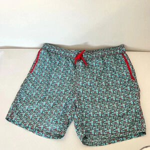 Mr. Swim Size XLarge Swim Trunks Mesh Lined Blue/Red Fish Print 6" Inseam